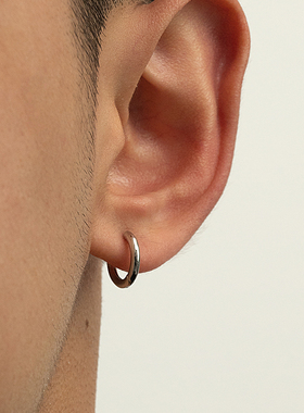S999纯银耳环男小众设计感高级单只痞帅耳钉女素圈耳扣耳圈男生潮