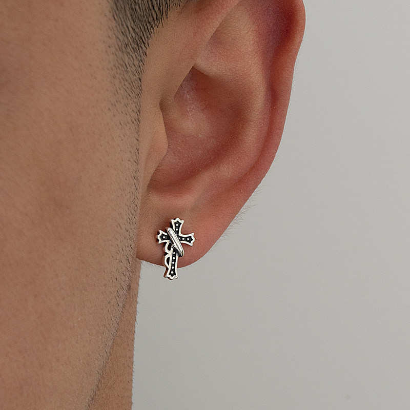 绶带十字架黑色S925纯银日韩男