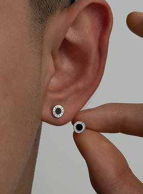 S999纯银耳钉男高级感痞帅单只罗马数字设计感小众耳环潮流个性女