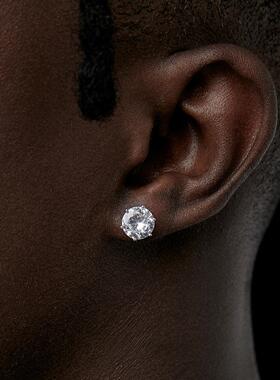 S925银针钻石耳钉男爆闪嘻哈超闪朱志鑫同款高级感美式锆石耳饰女