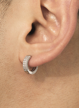 新款925银针美式满钻耳环男轻奢高级感痞帅气质耳圈个性耳钉女