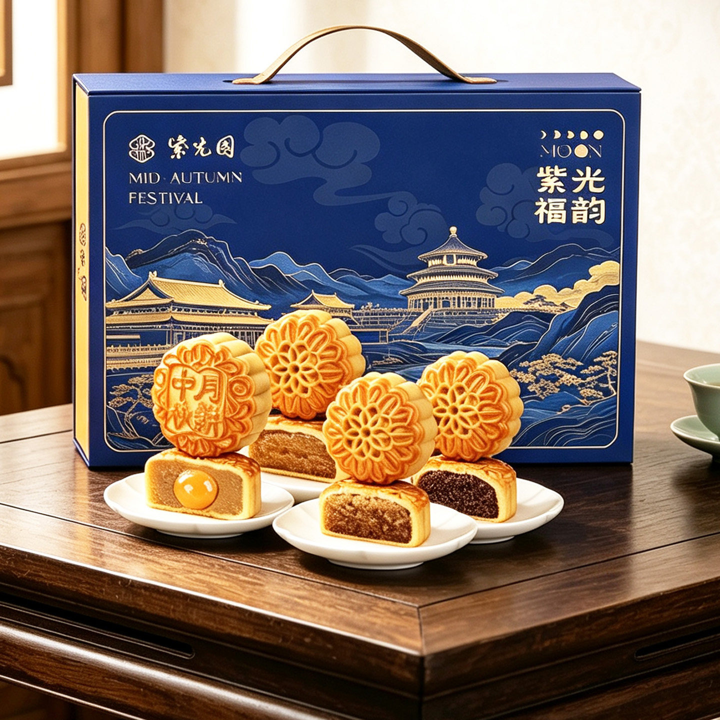 北京紫光园清真月饼礼盒装五仁中秋节团购回族回民月饼送人礼品