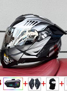 新款ORZ×FF摩托车头盔蓝牙揭面盔大尾翼摩旅骑行双镜全盔3C认证