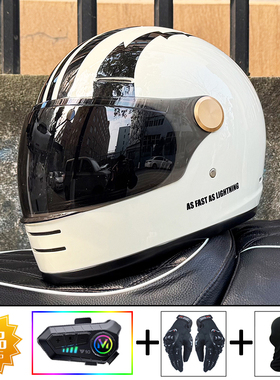 ORZ摩托车头盔男女复古全盔3C电摩四季蓝牙槽个性机车跑盔新国标