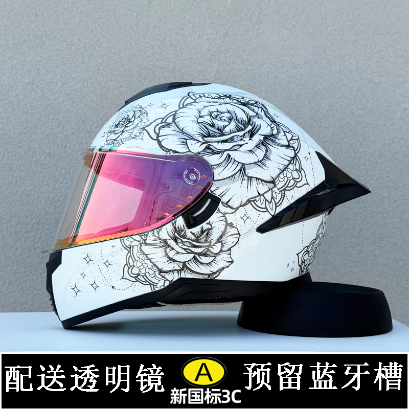 新款LVS摩托车头盔男女双镜片全盔机车跑车蓝牙槽新国标3C认证DOT