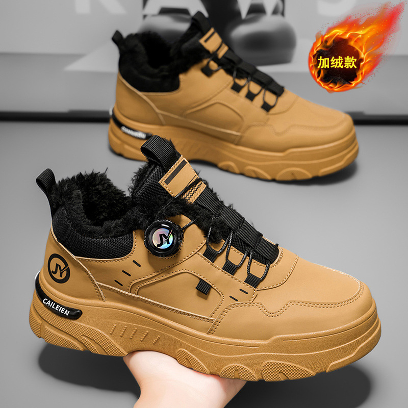 冬季加绒马丁靴男鞋英伦复古工装鞋潮流百搭板鞋加厚保暖短靴棉鞋