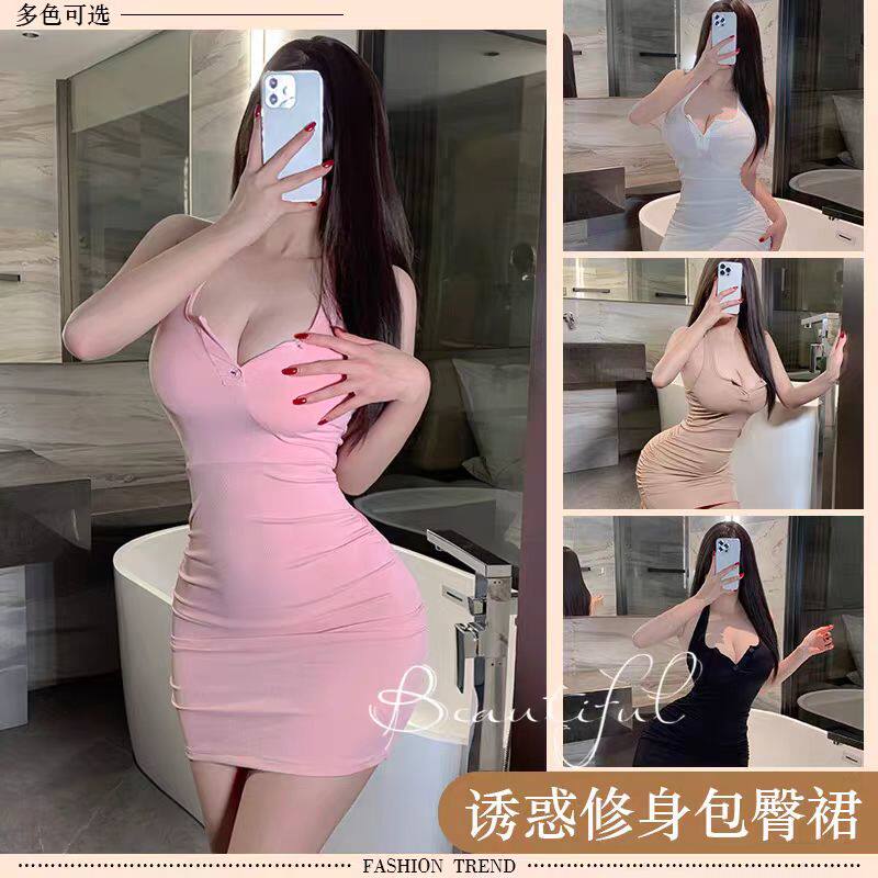 新款纯欲性感露背修身睡衣甜美辣妹吊带连衣裙紧身显瘦包臀短裙子