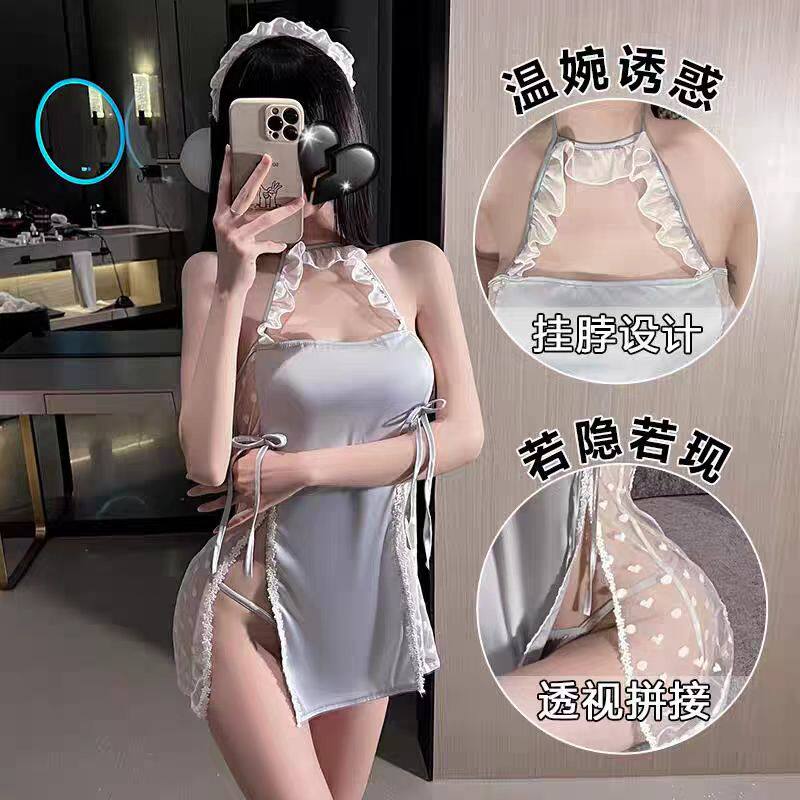 性感纯情蕾丝吊带睡裙可爱诱惑睡裙套装女薄露背睡衣家居服高级感