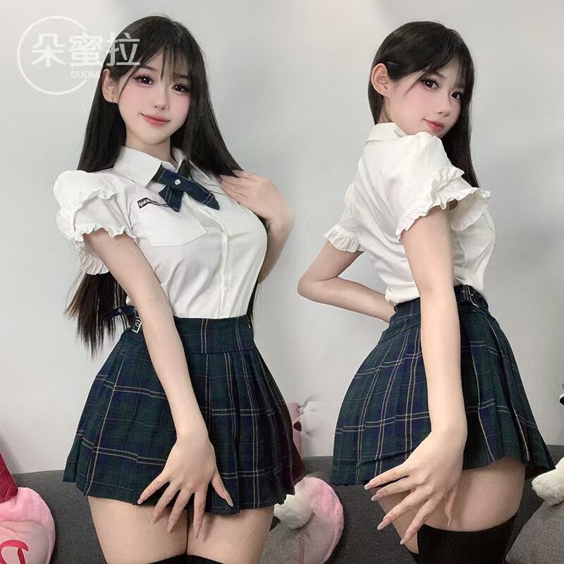 学院风制服套装夏季新款少女感蝴蝶结短袖衬衫显瘦jk格子百褶裙