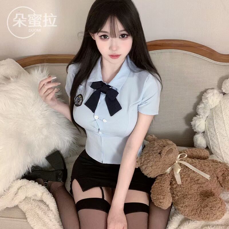 甜辣学院风jk纯欲短袖衬衫女包臀半身裙性感女警角色扮演学生制服