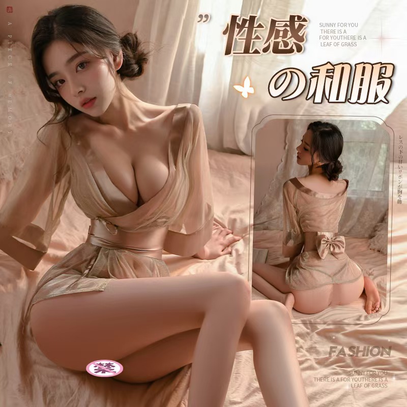 性感细闪透视薄纱深V开襟日系和服制服和服睡衣小胸和服制服内衣