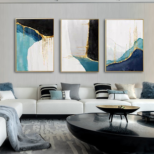 简约现代抽象画客厅沙发背景装饰画组合三联幅画轻奢绿色油画挂画