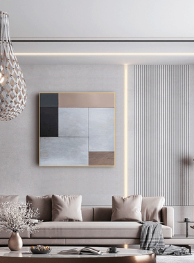 YZS 现代极简抽象画饭厅油画几何不规则挂画客厅方形灰色系手工画