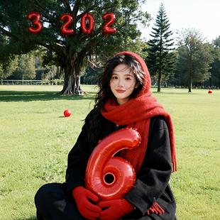 2026数字气球红色新年拍摄道具跨年出片氛围户外场景布置装饰道具