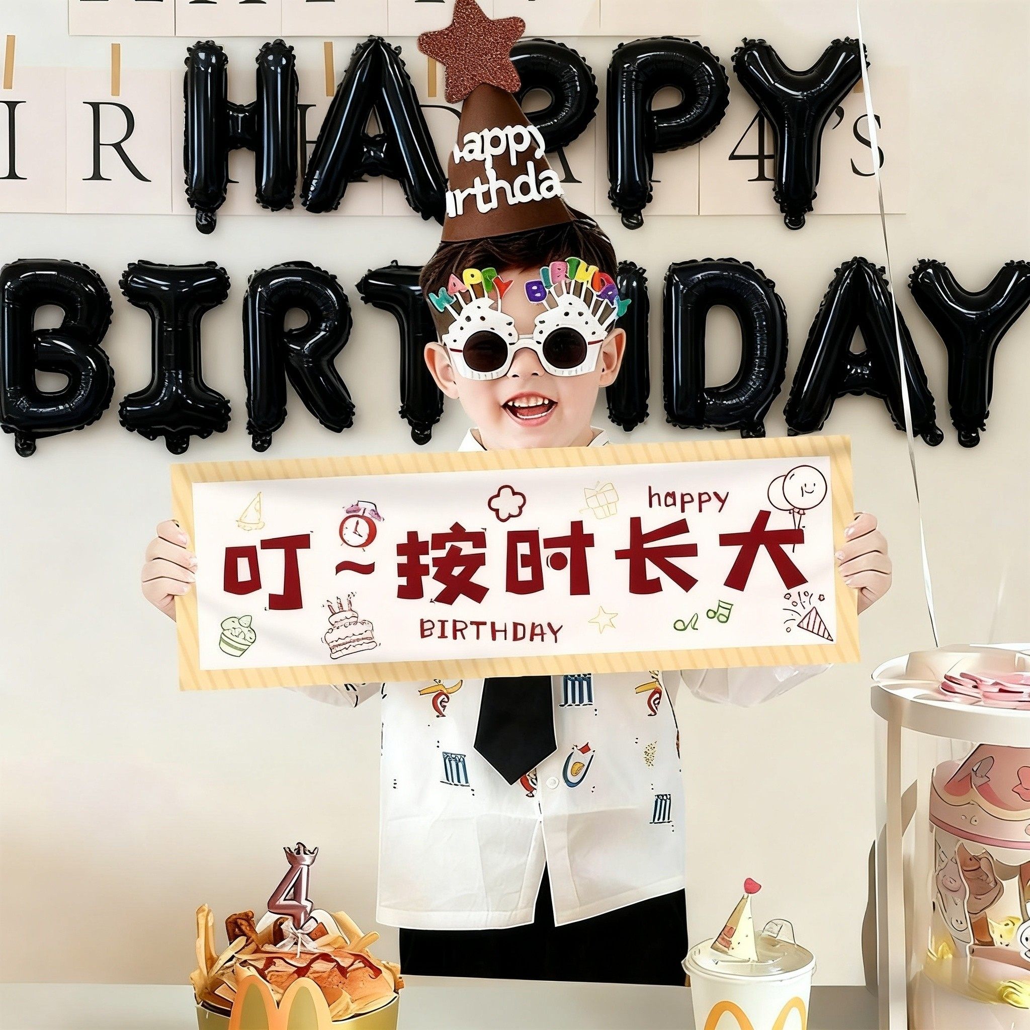 小横幅男孩儿童周岁气球生日帽装饰场景布置眼镜拍照道具搞怪氛围,节庆用品/礼品,气球,淘宝优惠券,粉丝福利购,淘宝优惠卷