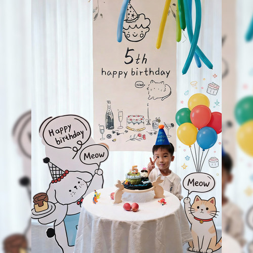 ins风儿童生日挂布周岁派对场景布置拍照背景装饰小红书同款海报