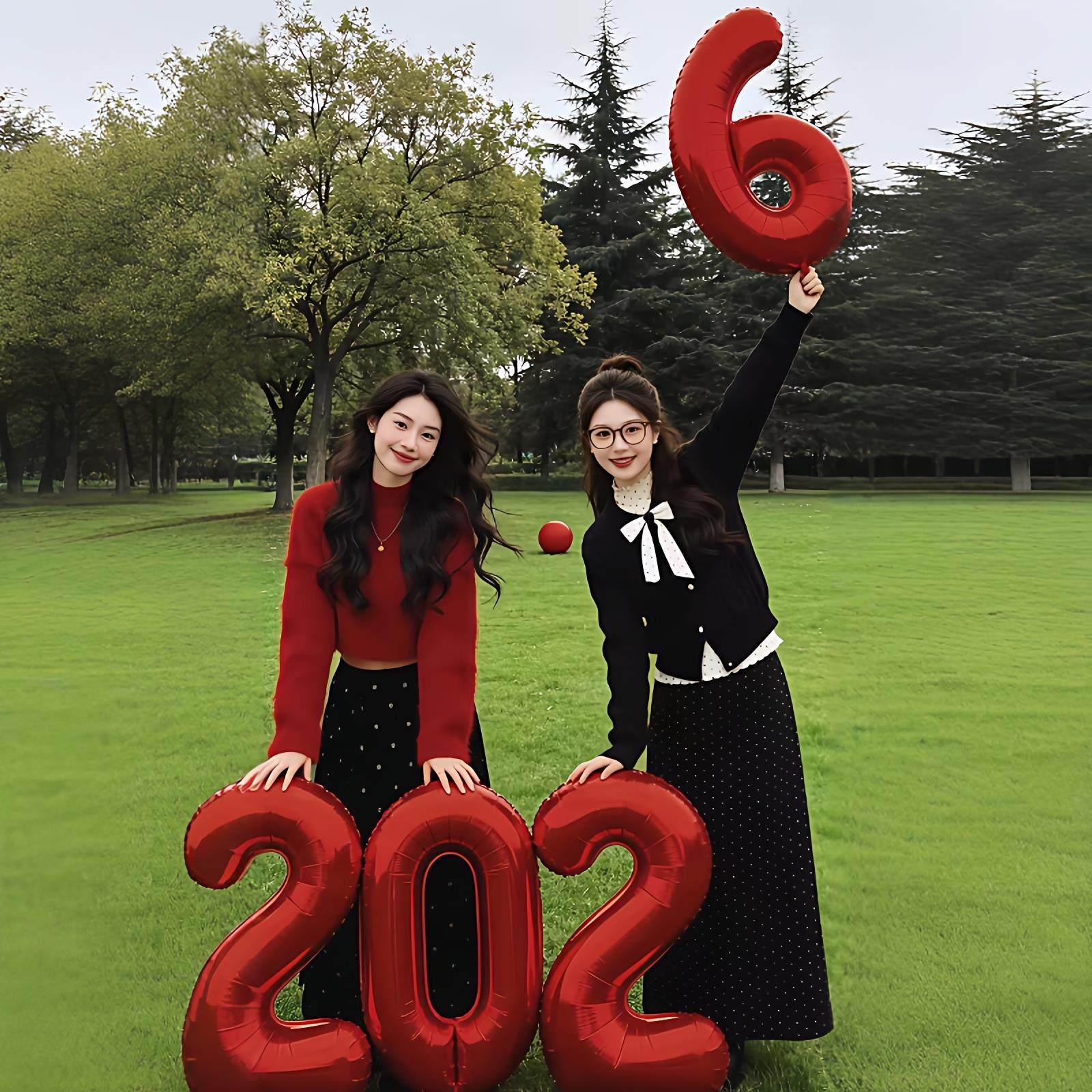 2026数字气球红色新年拍摄道具跨年出片氛围户外场景布置装饰道具