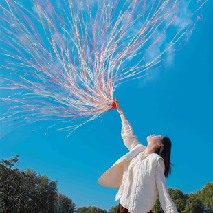 生日手抛彩带免打扫手扔拉炮手环蜘蛛丝婚礼花飘带拍照氛围感道具