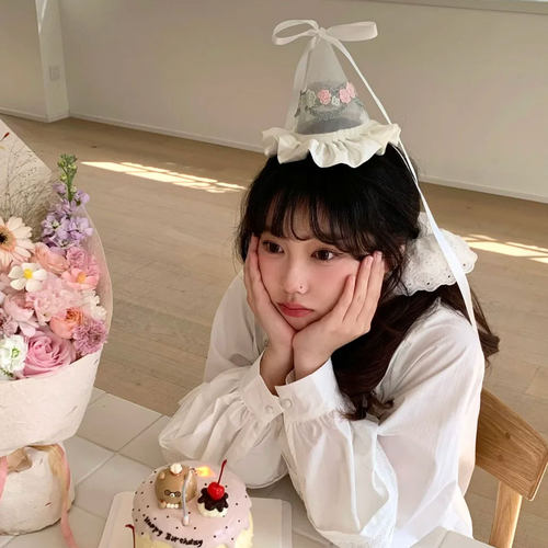 韩系甜美公主生日帽蝴蝶结刺绣生日派对帽子发夹拍照氛围发卡发饰