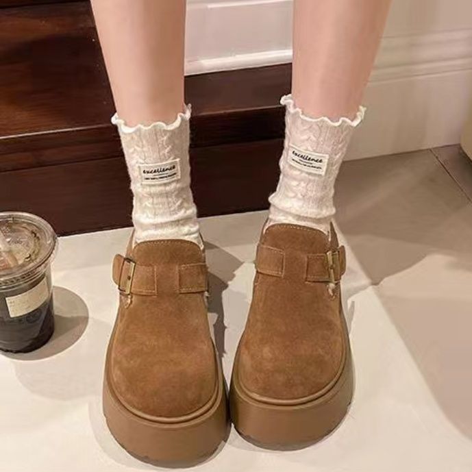 增高厚底勃肯鞋女加绒保暖雪地鞋2025新款秋冬季小个子乐福鞋棉鞋