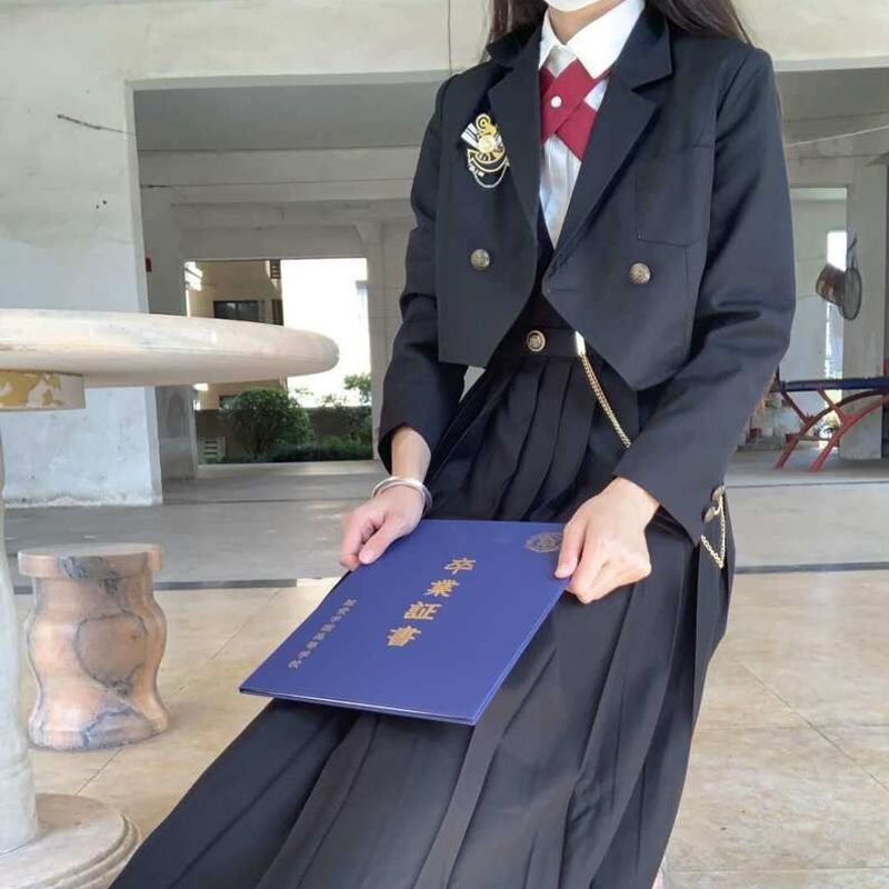 护奶裙小全套JK制服裙正统黑色浓绀色短款西装连衣裙班服女学院风
