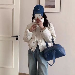 冬季免洗pu羽绒服短款羽绒2024新款冬季加厚立领面包小个子外套