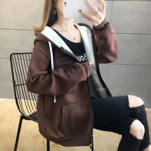 秋冬装连帽2023年新款女韩版宽松加绒加厚保暖拉链休闲上衣外套女