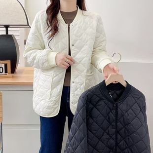 2024秋冬新款大码女装简约时尚立领菱形格宽松休 闲棉衣 H104 421