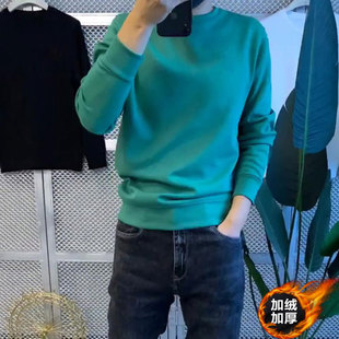 精神小伙纯色卫衣男秋冬2022新款圆领加绒长袖上衣百搭网红套头衫