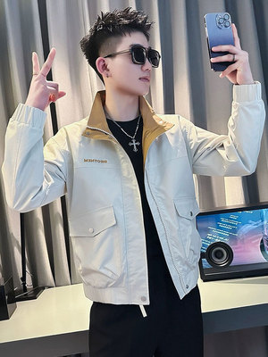 立领春秋季修身夹克外套男