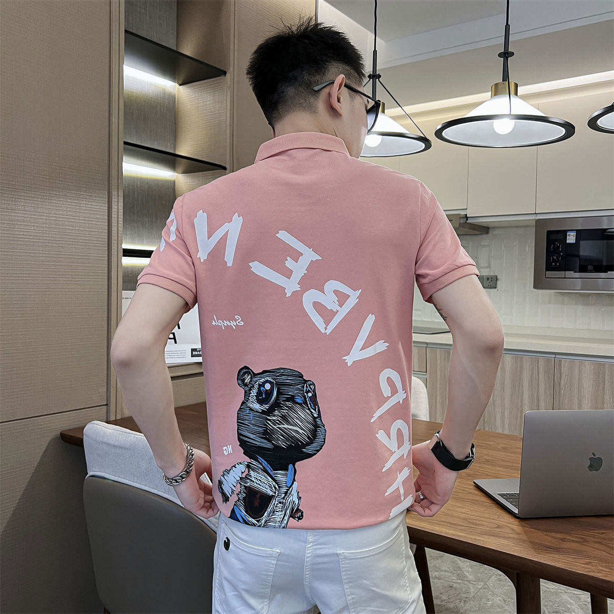痞帅印花polo衫男士短袖t恤夏季网红潮牌ins潮流韩版修身翻领体桖