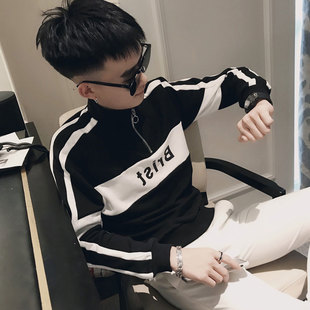 2022春秋新款高圆领卫衣男潮牌韩版修身潮流精神社会小伙网红外套