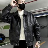 皮夹克网红上衣男款 秋冬季 翻领皮衣男潮流痞帅黑色皮外套2024新款