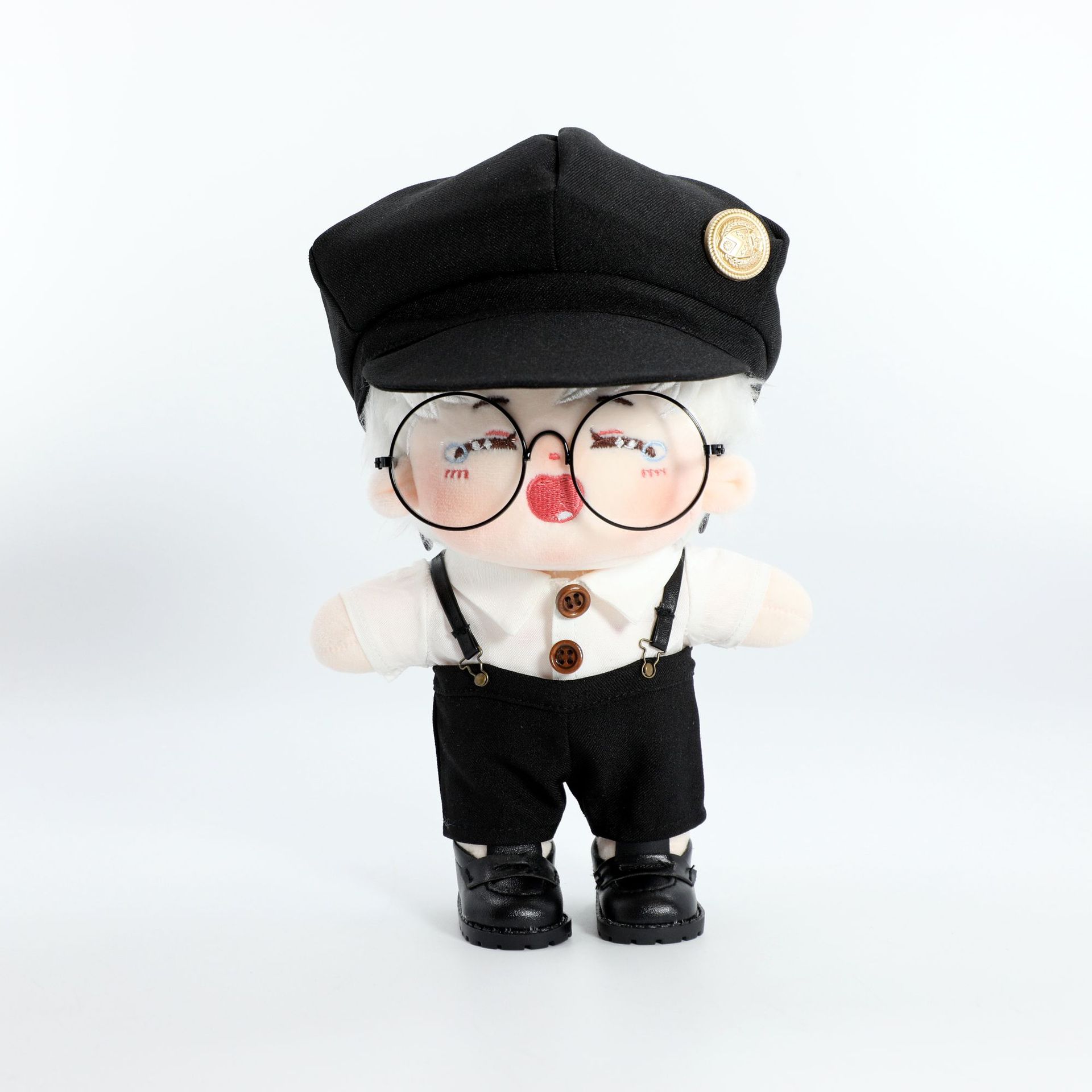 20cm棉花娃娃绅士帽子衬衣背带裤时尚套装人形公仔男娃娃衣服