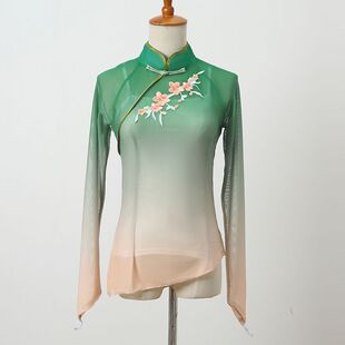 胶州秧歌表演出服艺考生考级绣花上衣新款古典舞飘逸练功舞蹈纱衣