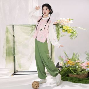 醉墨轩【春日宴】汉服女绣花比甲立领短衫改良灯笼裤日常套装春夏