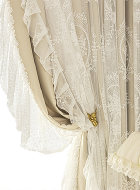 法式奶油色窗帘洛可可浪漫女生卧室网红新款蕾丝卧室客厅双层窗帘