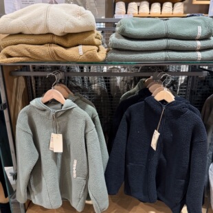 棵米ai蕉家无印女装长毛摇粒绒抓绒衣连帽衫女外套长袖保暖秋冬款