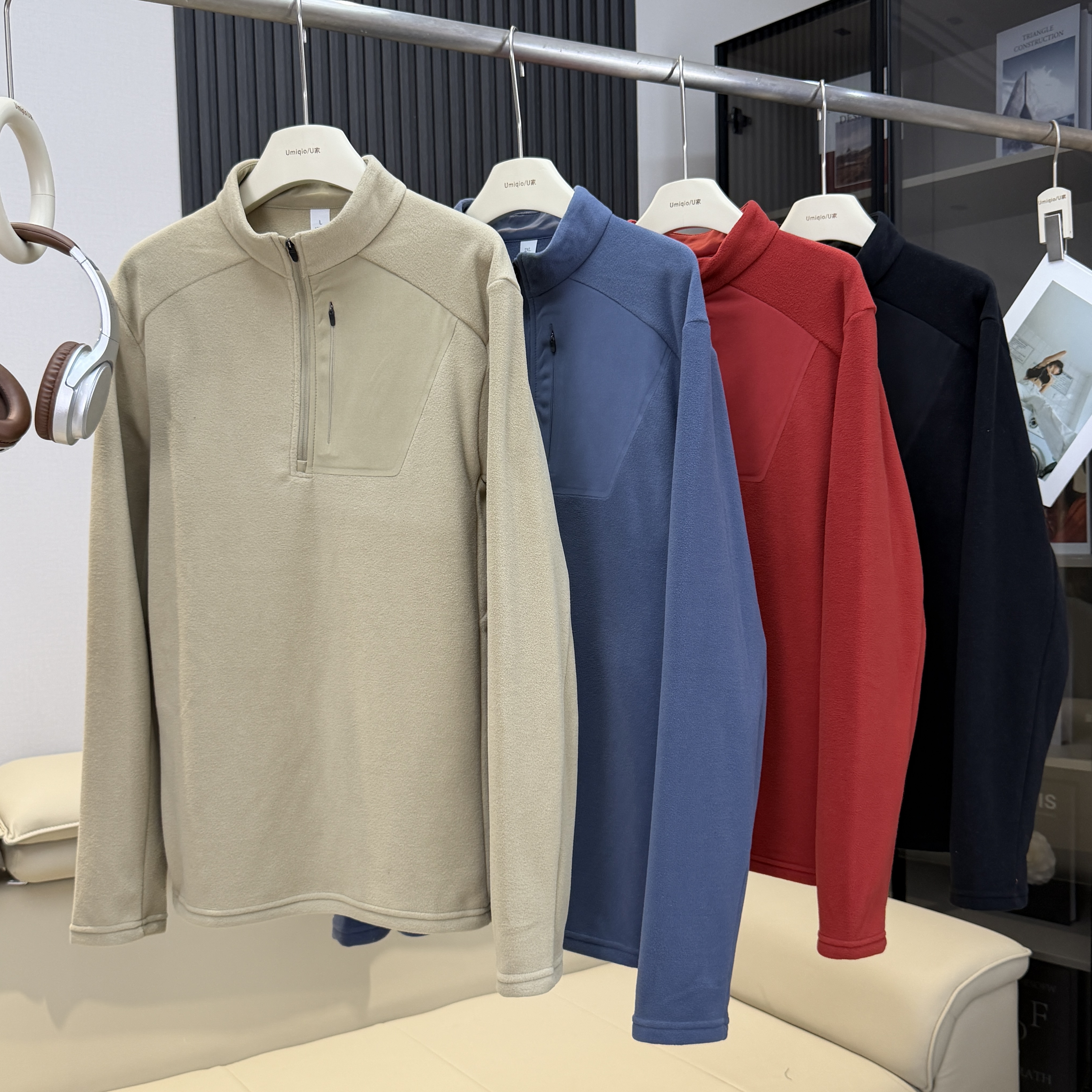 棵米ai蕉家！户外山系男款双面摇粒绒半拉链立领抓绒衣长袖卫衣潮