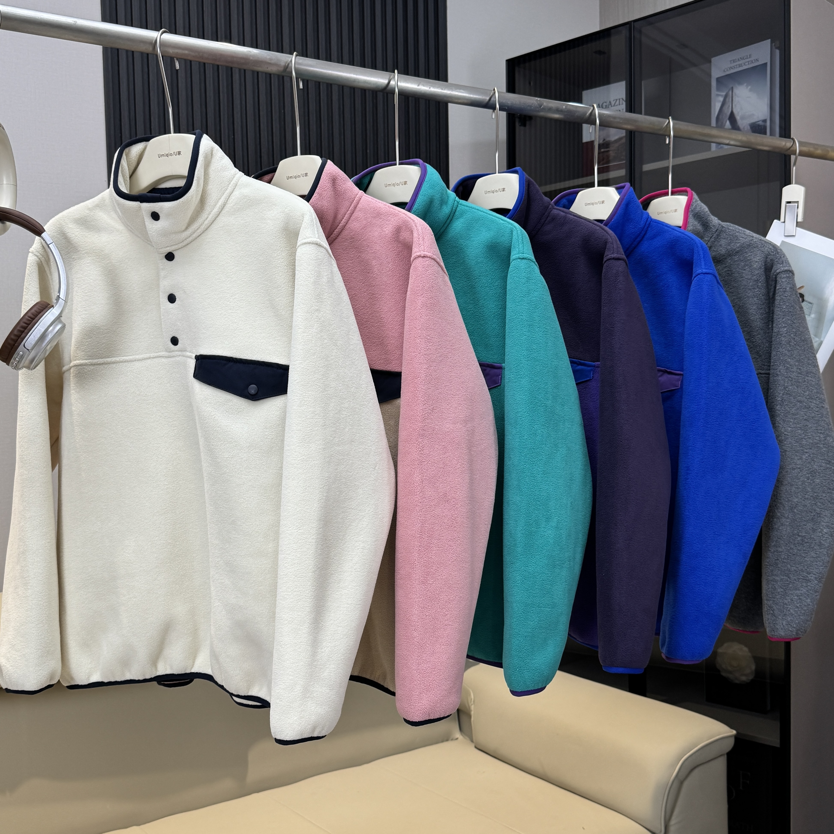 棵米ai蕉家！户外山系情侣撞色拼接抓绒衣立领摇粒绒卫衣保暖外套