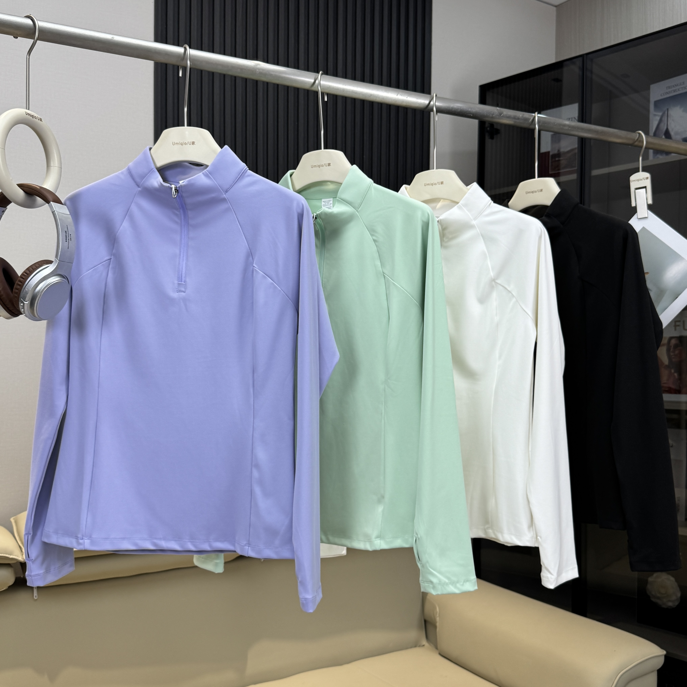 棵米ai蕉家！户外山系修身弹力一体绒半拉链骑行运动登山长袖T恤