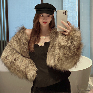 炸街皮草显瘦网红款 仿貉子毛皮草外套女短款 年轻高奢新款 长袖 冬季