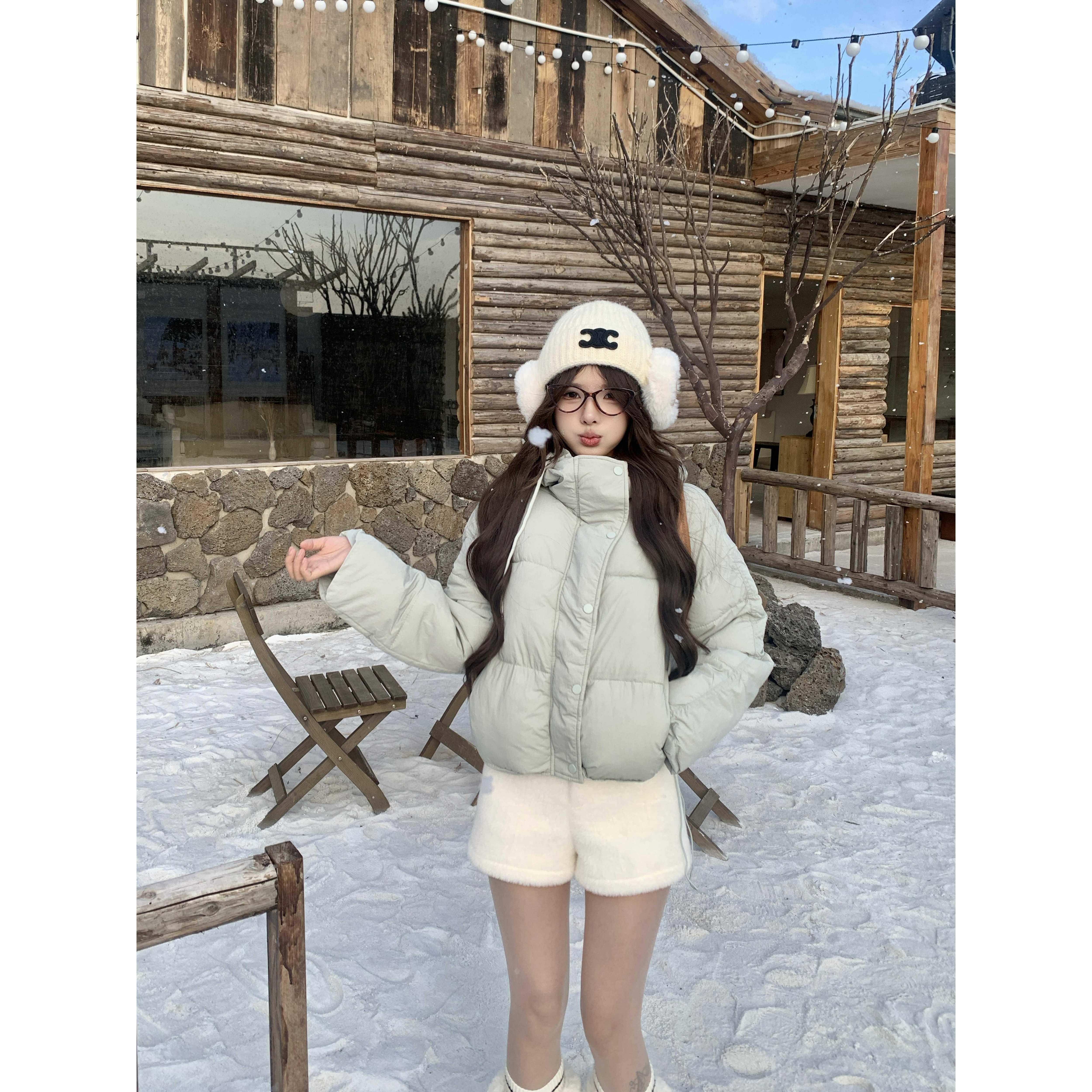 实拍 连帽外套泡芙连帽羽绒棉服女面包服外套