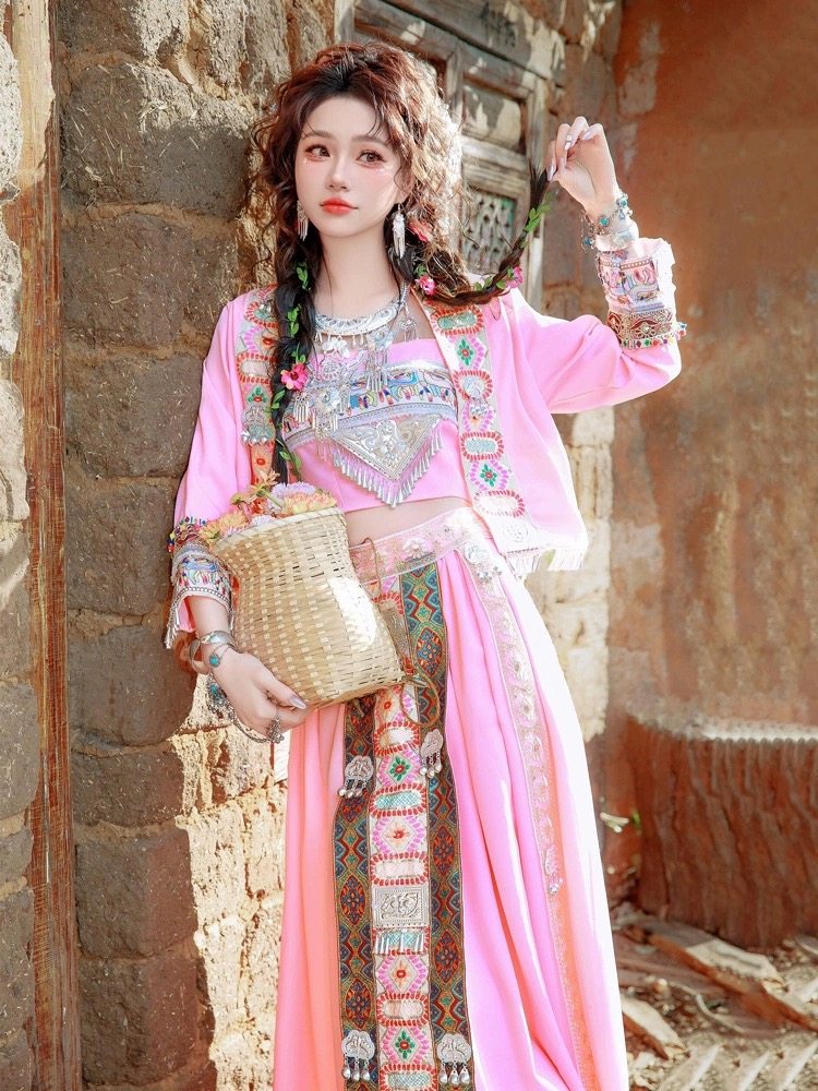 苗族苗疆舞蹈服装少女粉色服饰云南舞台演出贵州苗寨摄影写真旅拍,女装/女士精品,民族服装/舞台装,淘宝优惠券,粉丝福利购,淘宝优惠卷