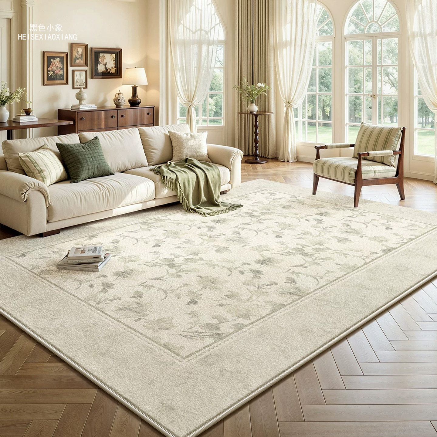 黑色小象奶油中古风地毯客厅0甲醛母婴级地垫防水卧室全铺大面积,居家布艺,地毯,淘宝优惠券,粉丝福利购,淘宝优惠卷