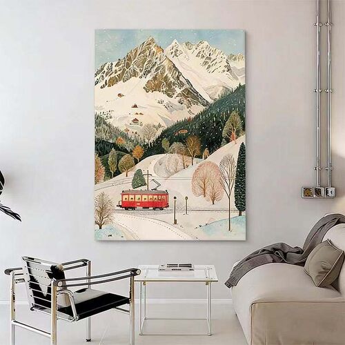 北欧风雪山风景客厅沙发背景墙装饰画现代治愈系餐厅卧室温馨挂画