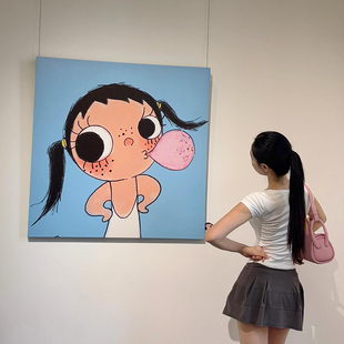 可爱yuy玉卡通人物沙发背景墙装饰画小众多巴胺高级感客厅挂画