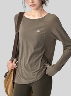 AIo宽松健身服长袖女秋冬专业户外跑步运动上衣普拉提训练瑜伽T恤