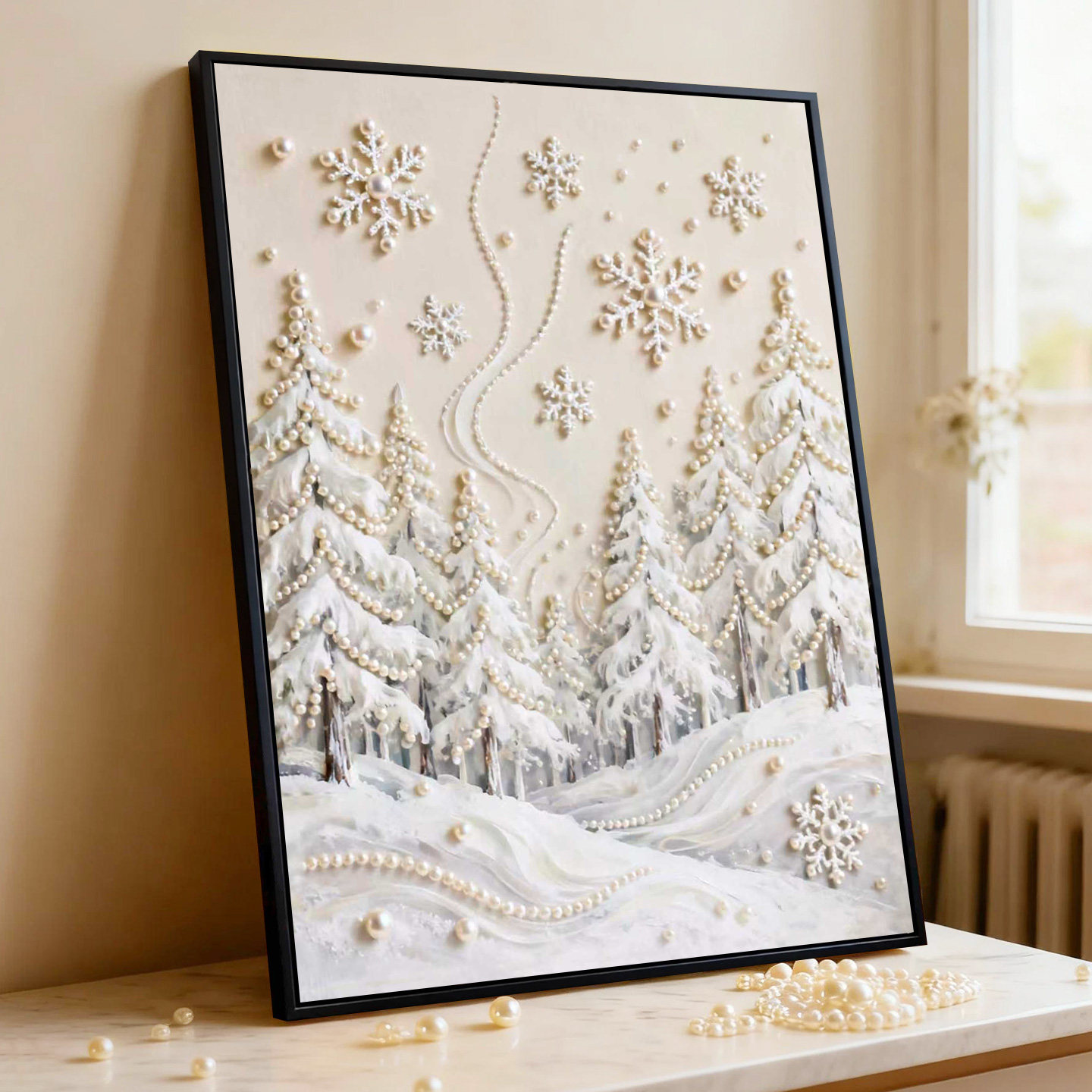 雪景珍珠画diy手工粘钻石画创意摆件送朋友礼物结婚寓意好装饰画