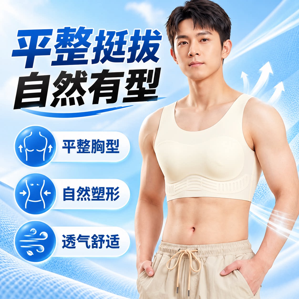 男士大码背心式专用文胸紧身塑身衣防凸点运动无痕内衣隐形束胸衣